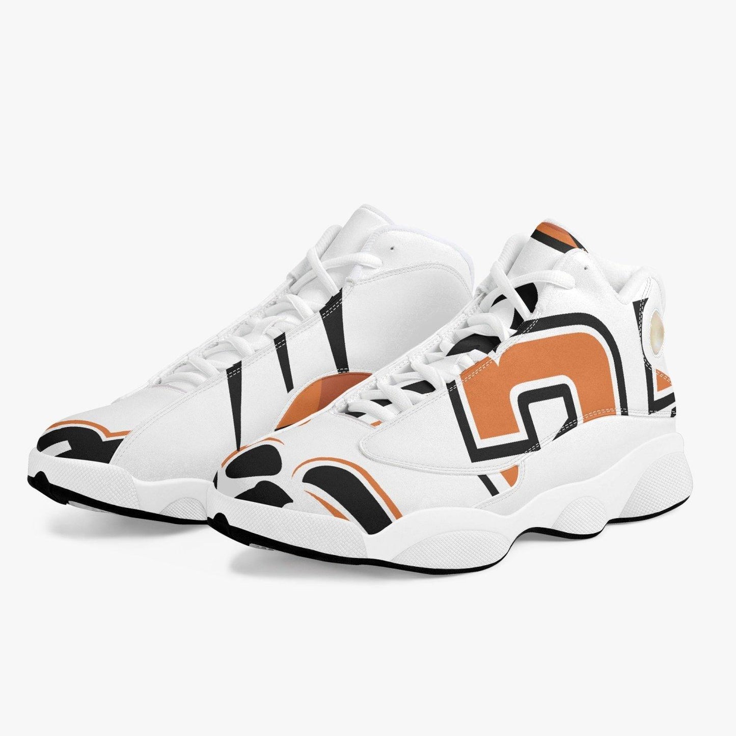 White sole high-top leather basketball designed sneakers