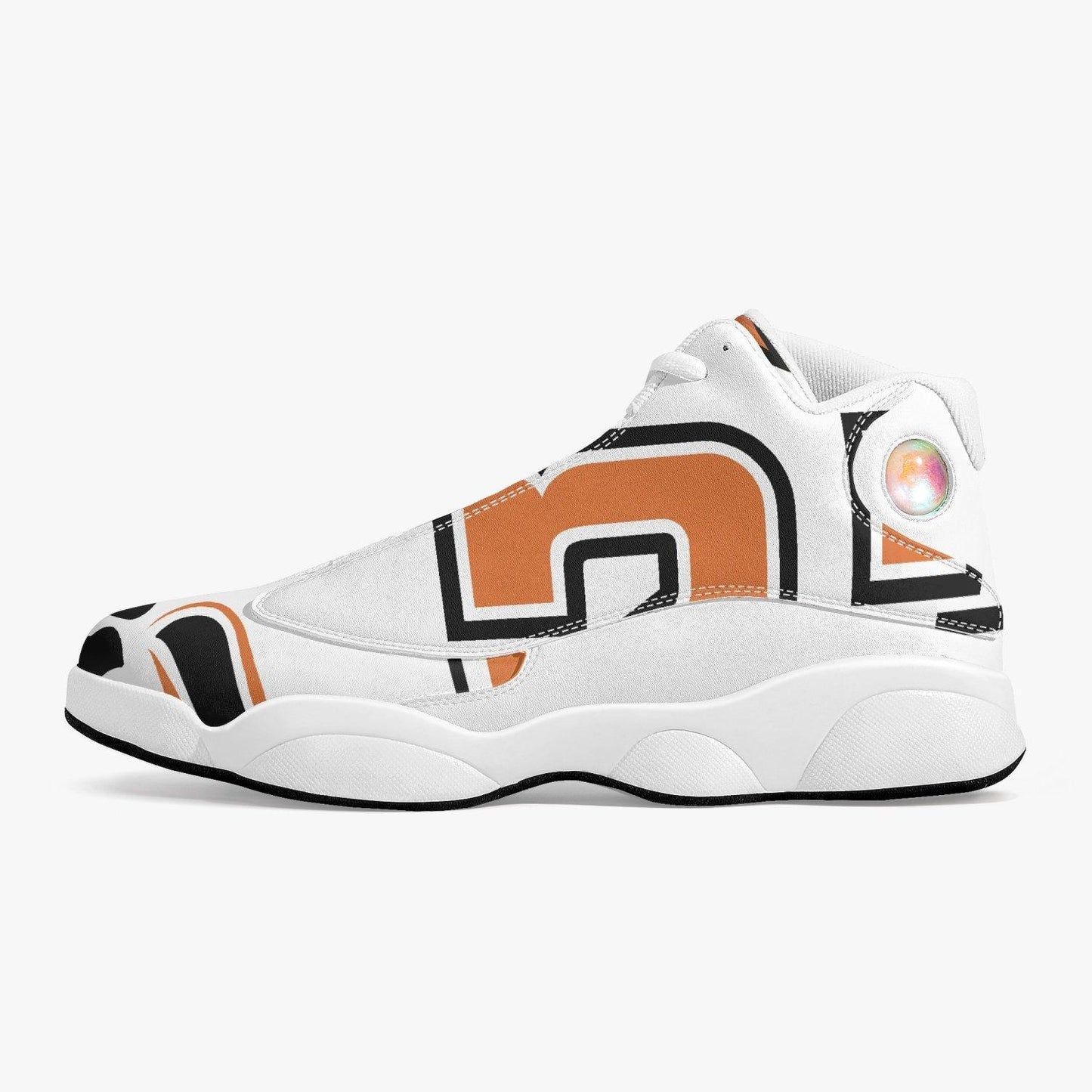 White sole high-top leather basketball designed sneakers